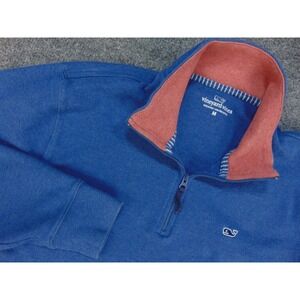 Vineyard Vines Pullover Mens Med Blue Solid 1/4 Zip Pima Cotton Preppy Coastal